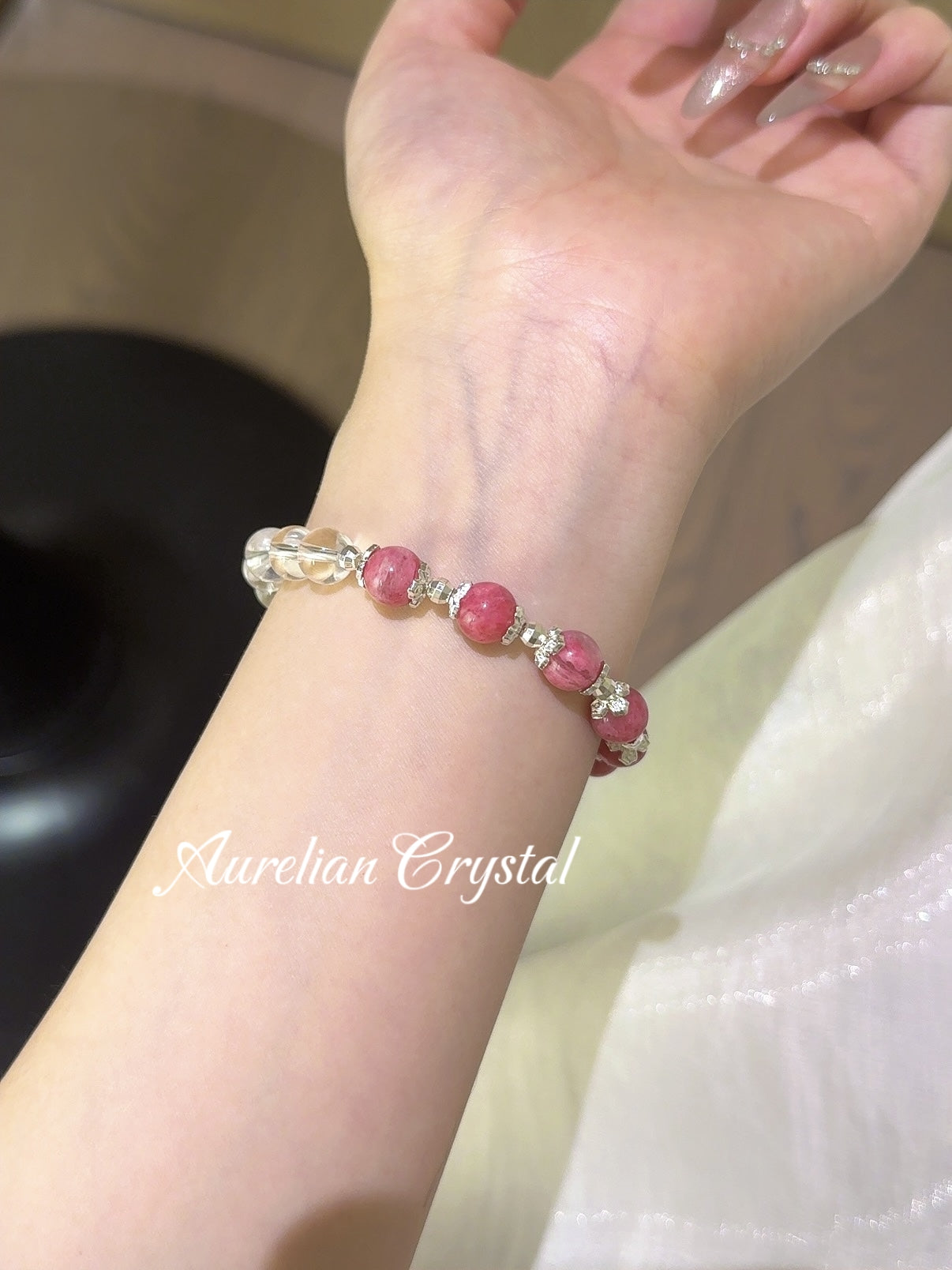 Rhodonite & Clear Quartz Bracelet (bac851)