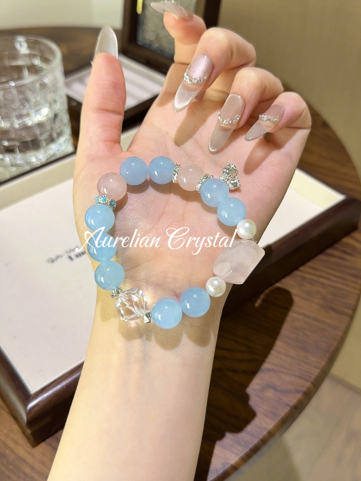 Blue Chalcedony & Rose Quartz freeform Bracelet (bac889)