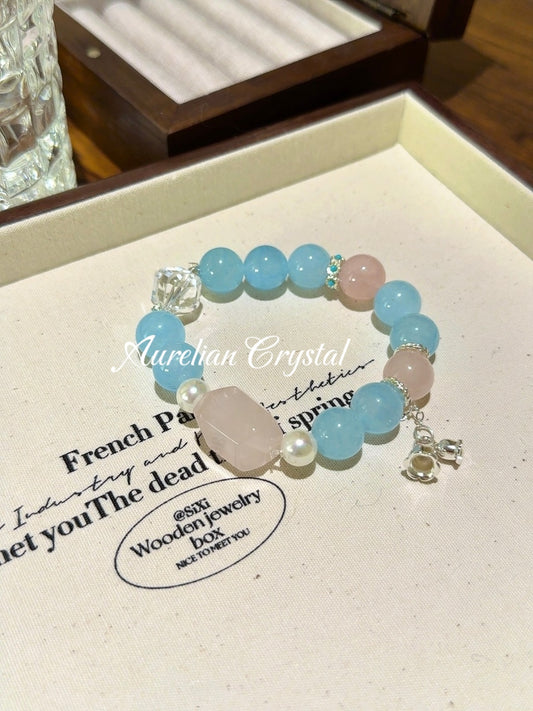 Blue Chalcedony & Rose Quartz freeform Bracelet (bac889)