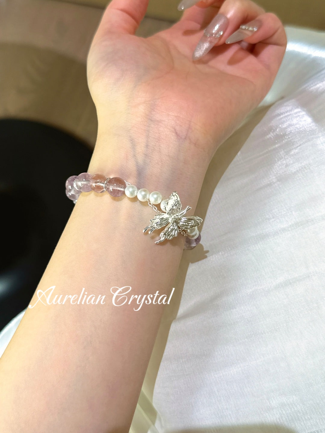 Amethyst & Pearl Butterfly Bracelet (bac871)
