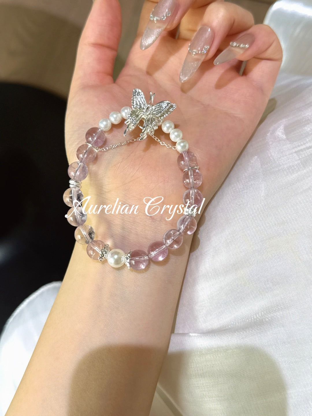 Amethyst & Pearl Butterfly Bracelet (bac871)
