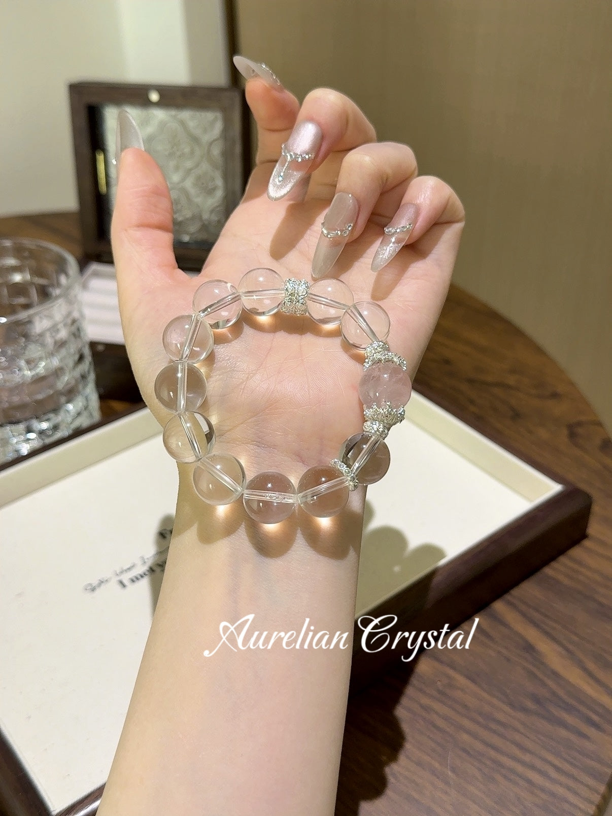 Clear Crystal & Rose Quartz Bracelet (bac773)