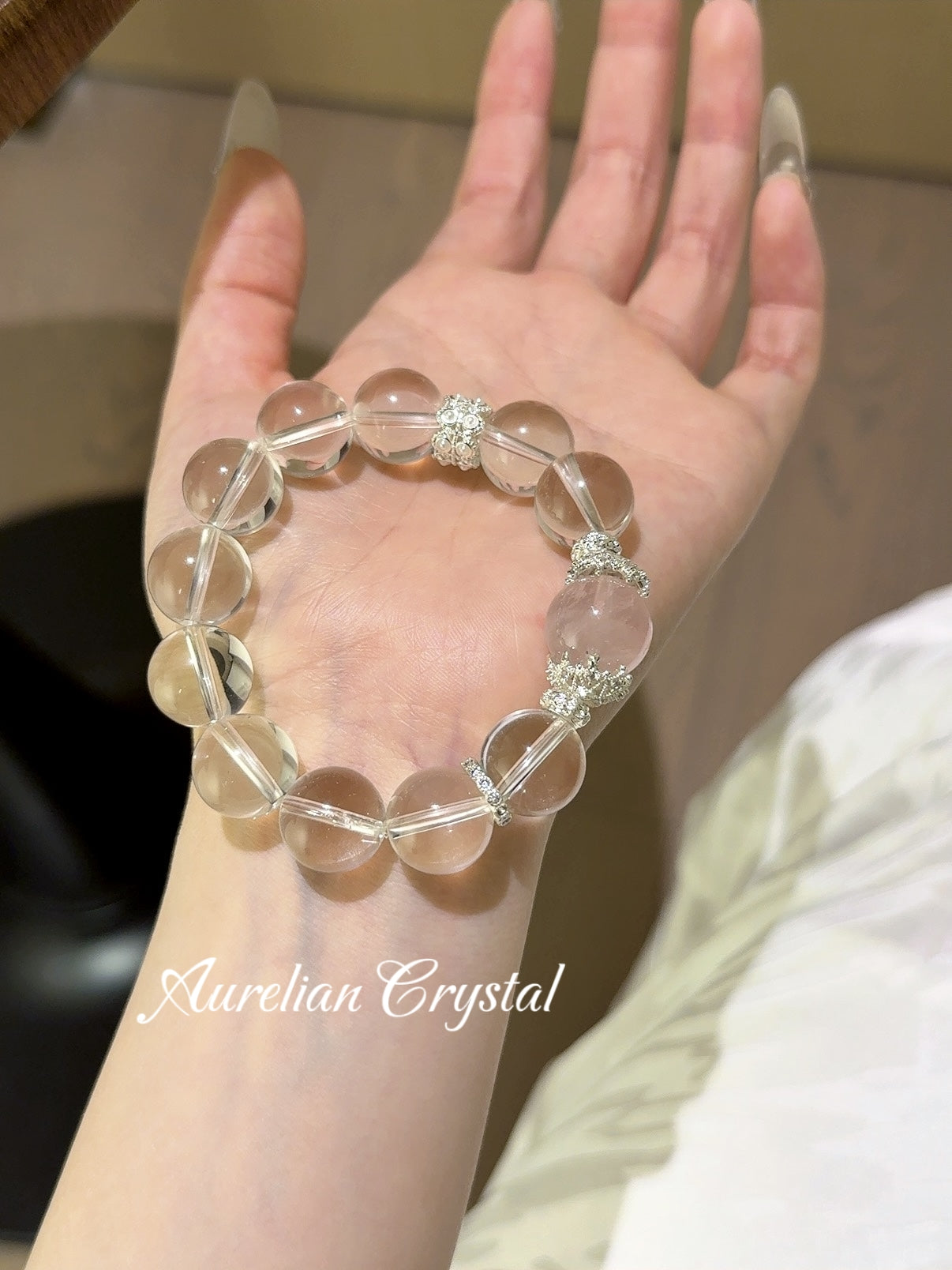 Clear Crystal & Rose Quartz Bracelet (bac773)