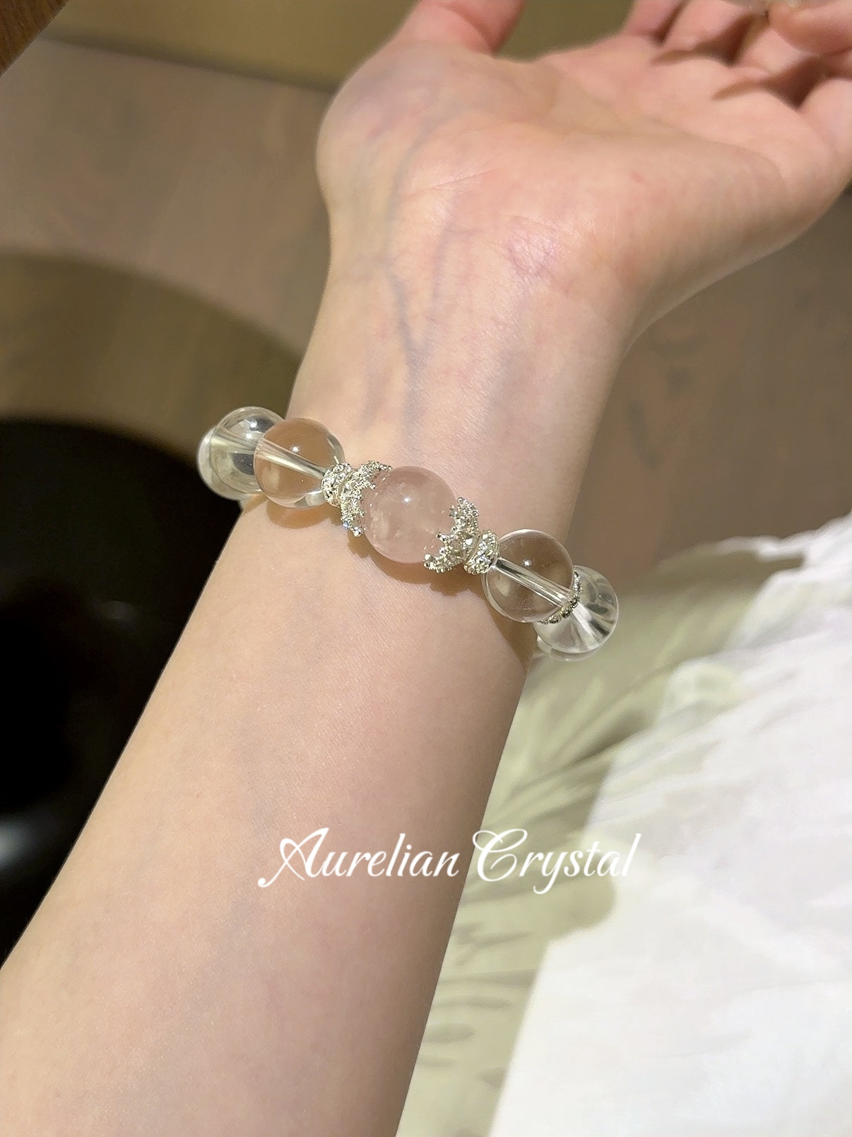 Clear Crystal & Rose Quartz Bracelet (bac773)