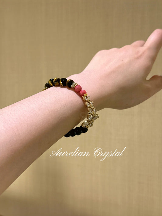Yellow Tiger’s Eye, Silver Sheen Obsidian & Rhodonite Bracelet (bac961)