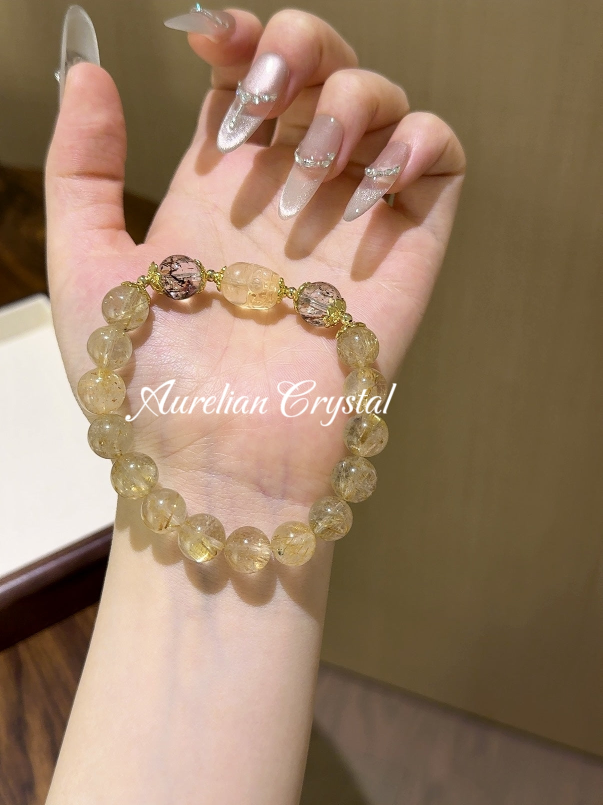 Rutilated Quartz, Black Gold Super & Citrine Pi Xiu Bracelet (bac735)