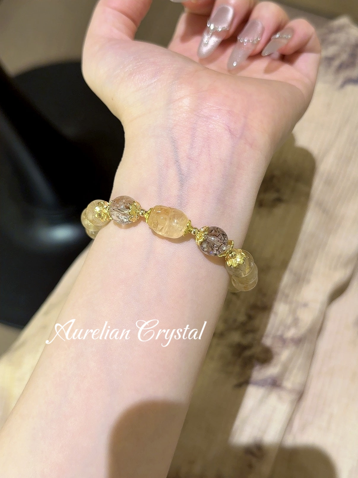 Rutilated Quartz, Black Gold Super & Citrine Pi Xiu Bracelet (bac735)