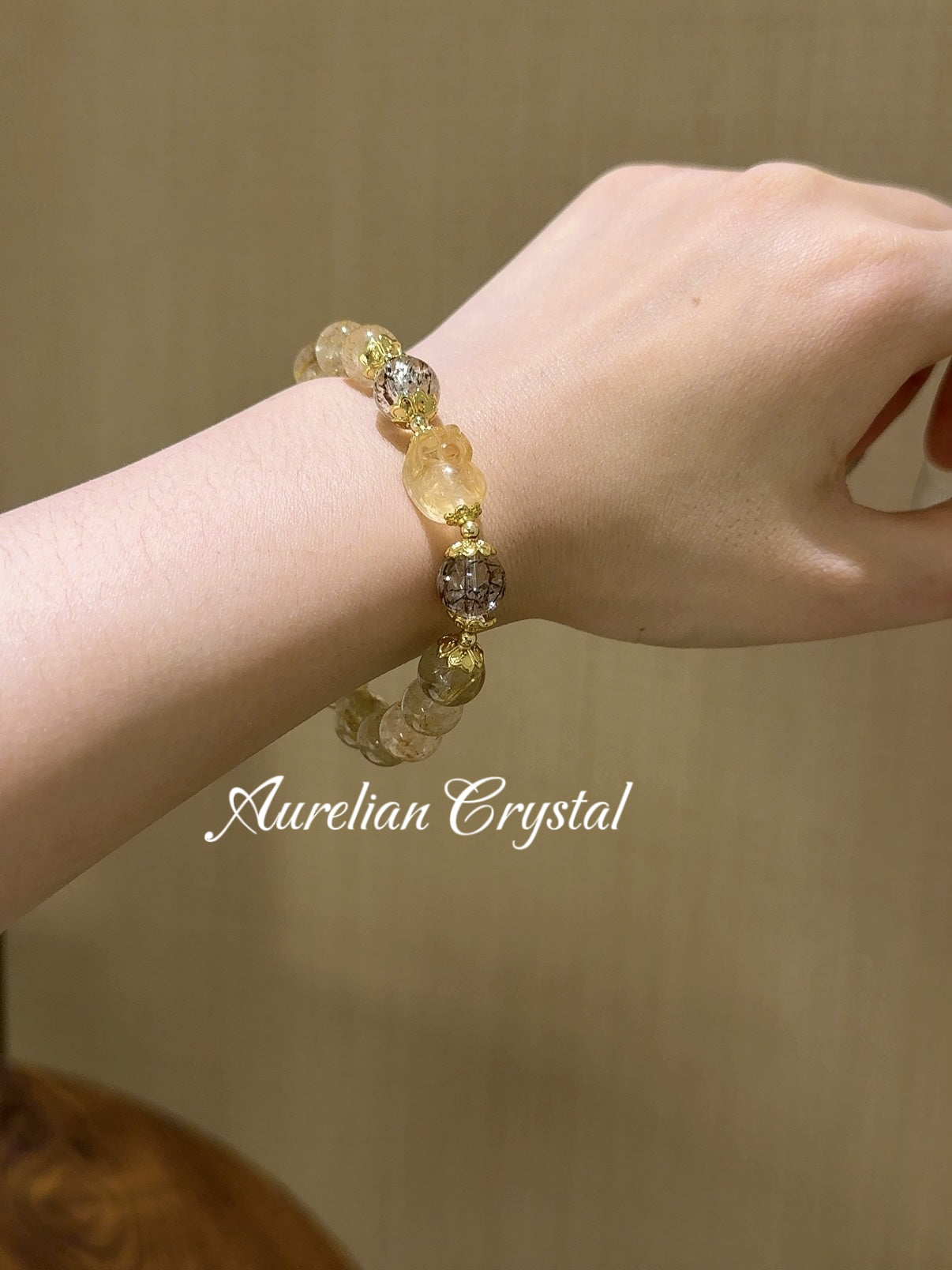 Rutilated Quartz, Black Gold Super & Citrine Pi Xiu Bracelet (bac735)
