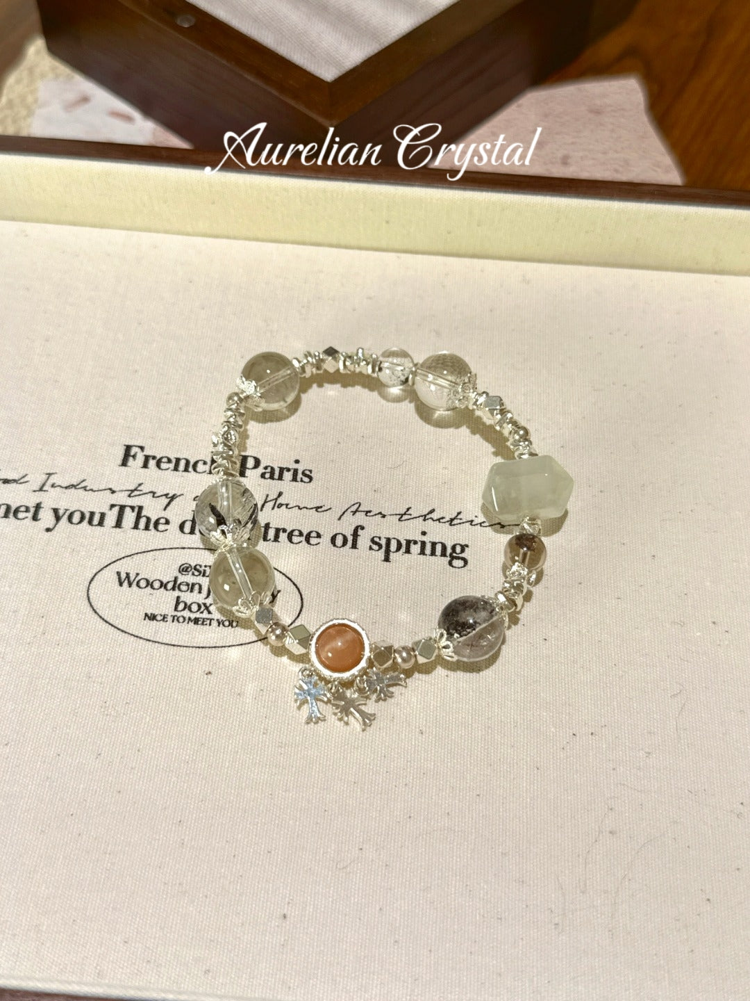 Green Phantom Quartz, Flash Crystal & Sunstone Double-Terminated Bracelet (bac908)