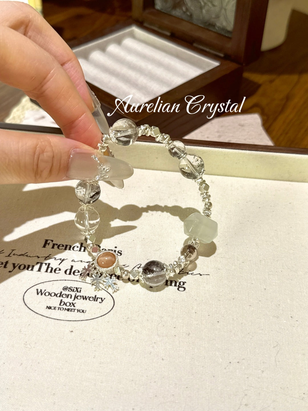 Green Phantom Quartz, Flash Crystal & Sunstone Double-Terminated Bracelet (bac908)