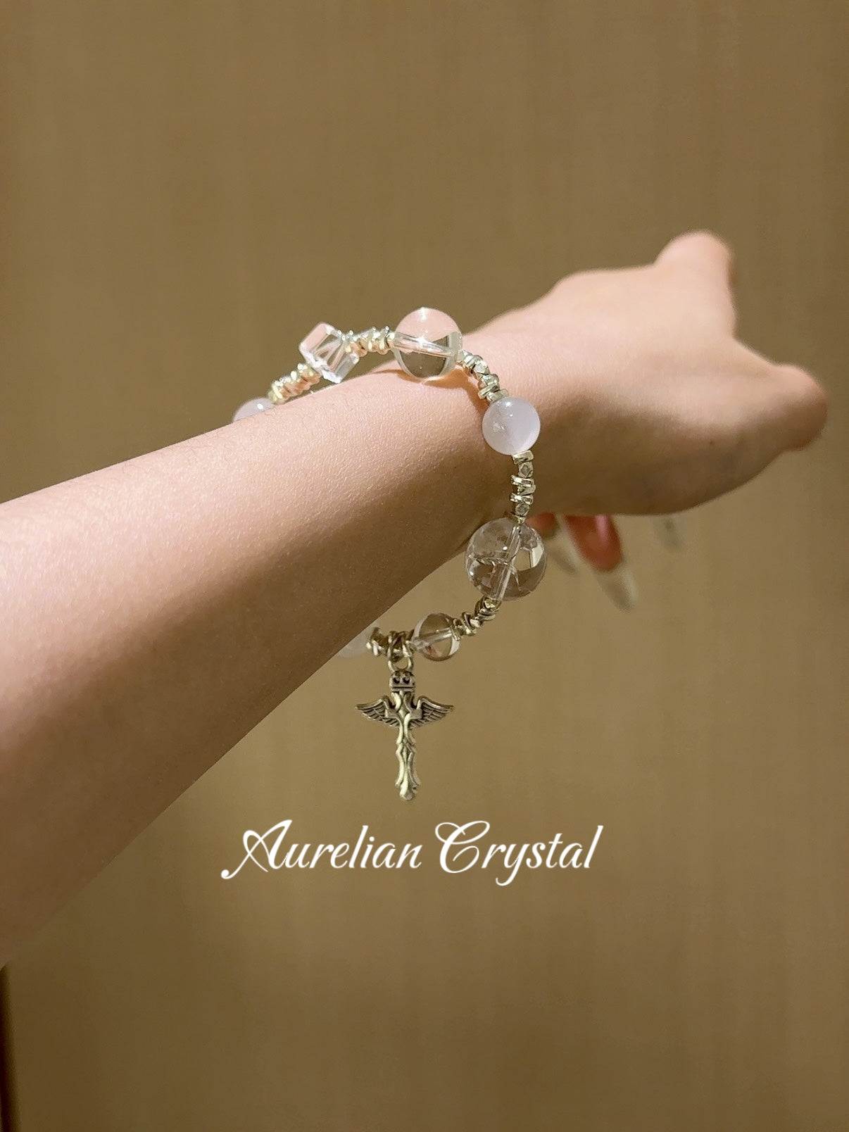 White Phantom Quartz, Clear Quartz, White Aurelite & Blue Moonstone Bracelet (bac788)