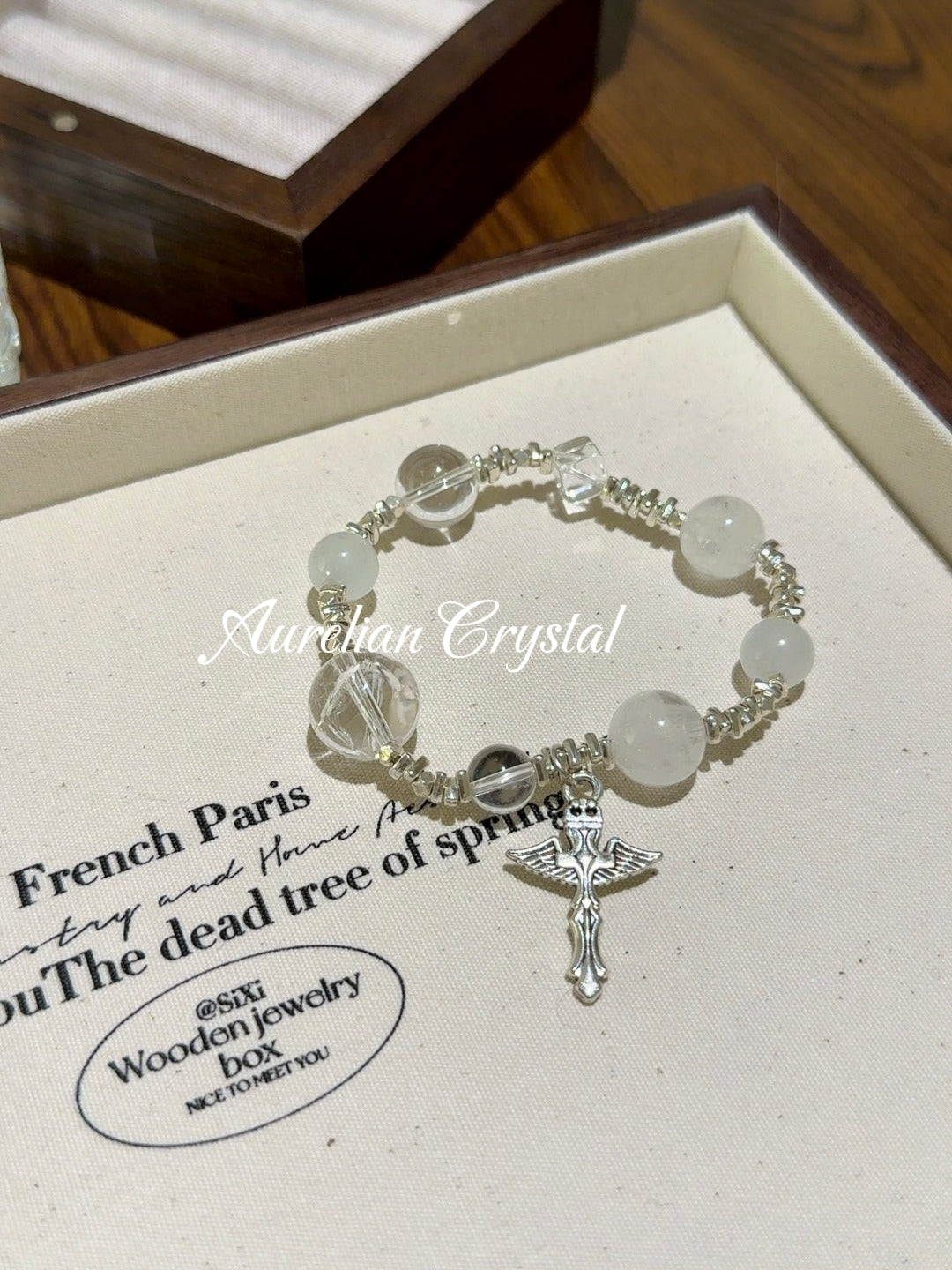White Phantom Quartz, Clear Quartz, White Aurelite & Blue Moonstone Bracelet (bac788)