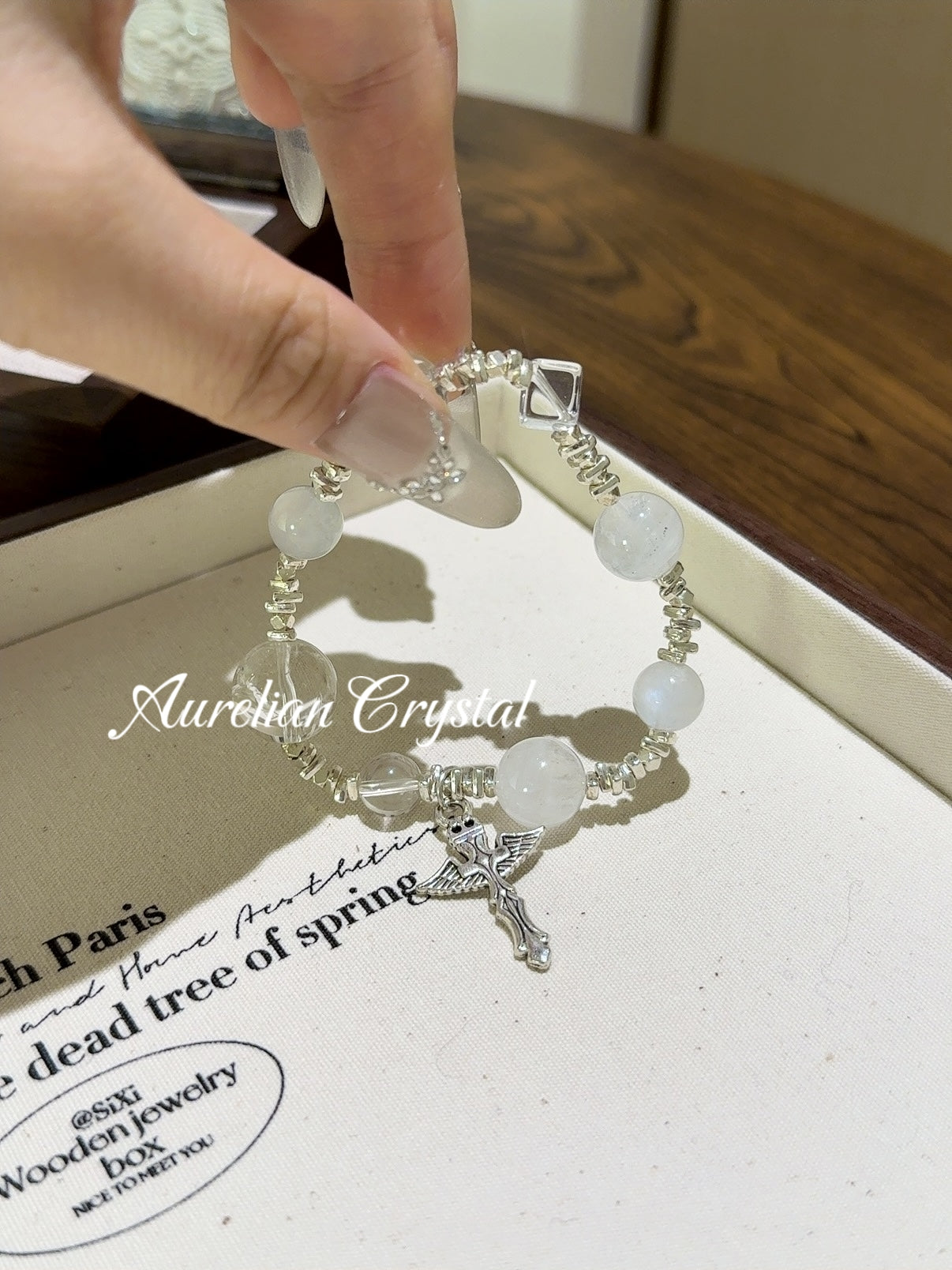 White Phantom Quartz, Clear Quartz, White Aurelite & Blue Moonstone Bracelet (bac788)