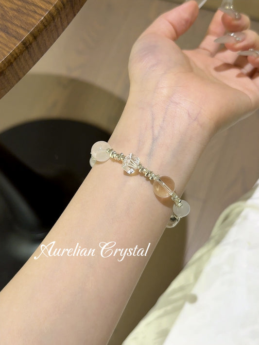 White Phantom Quartz, Clear Quartz, White Aurelite & Blue Moonstone Bracelet (bac788)