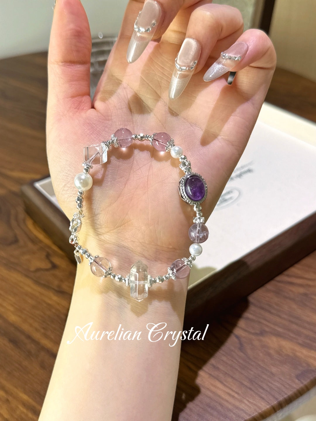 Amethyst & Clear Quartz Double-Terminated Bracelet (bac872)