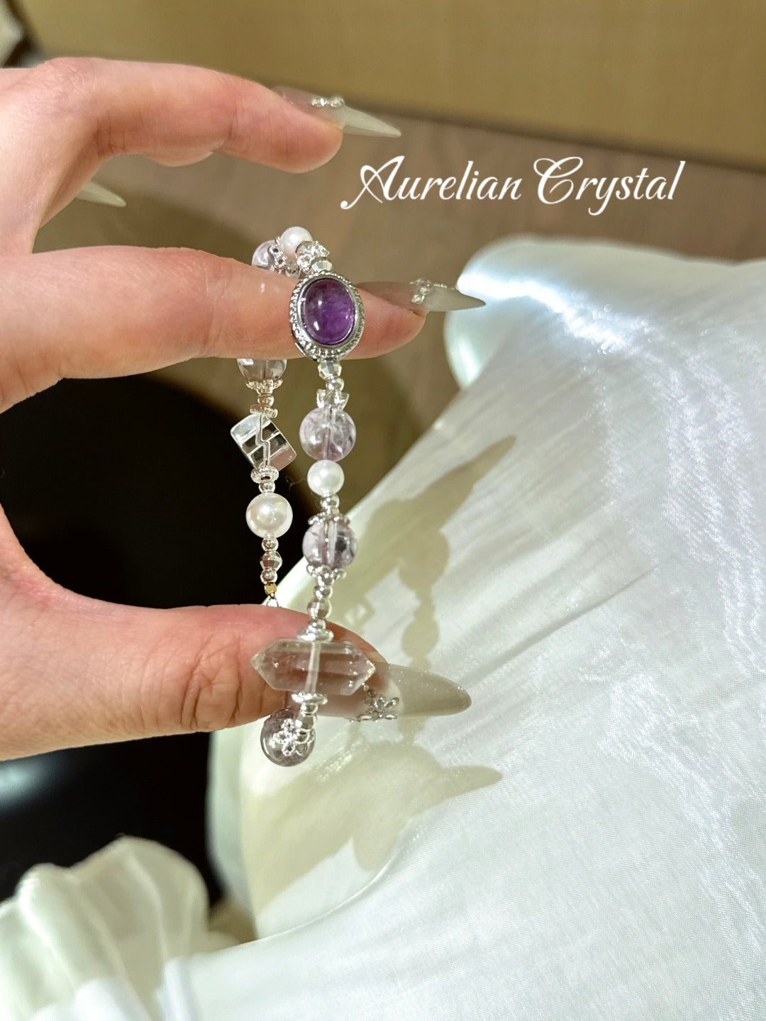 Amethyst & Clear Quartz Double-Terminated Bracelet (bac872)