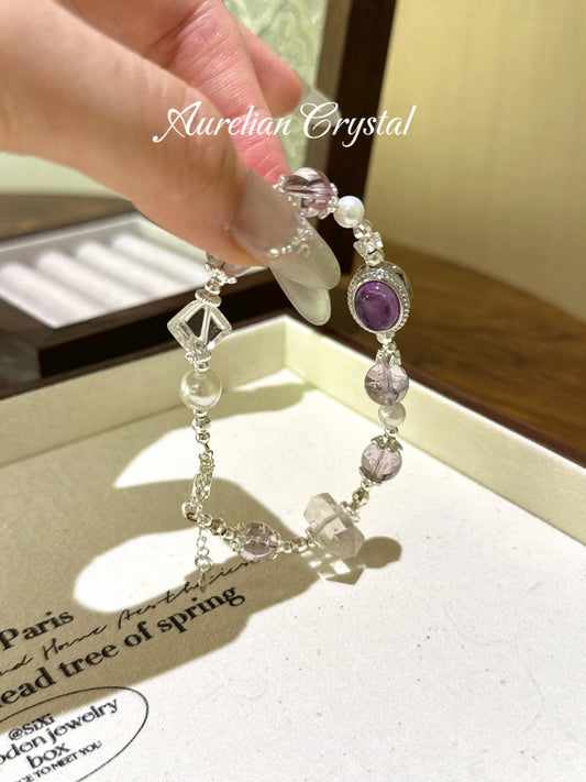 Amethyst & Clear Quartz Double-Terminated Bracelet (bac872)