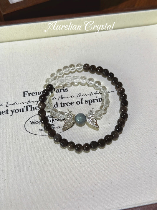 Clear Quartz, Silver Obsidian & Tiger's Eye Bracelet (bac620)