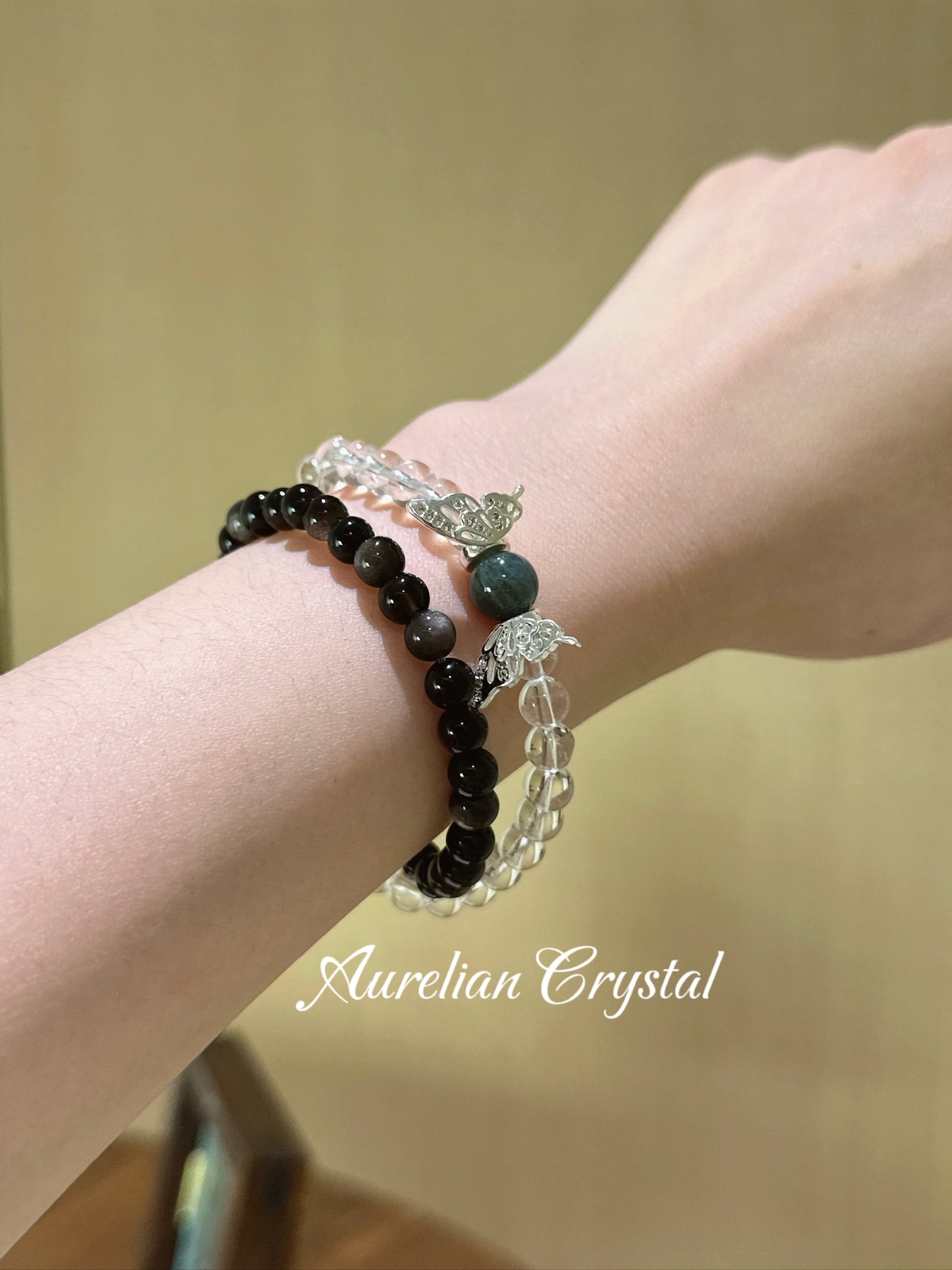 Clear Quartz, Silver Obsidian & Tiger's Eye Bracelet (bac620)