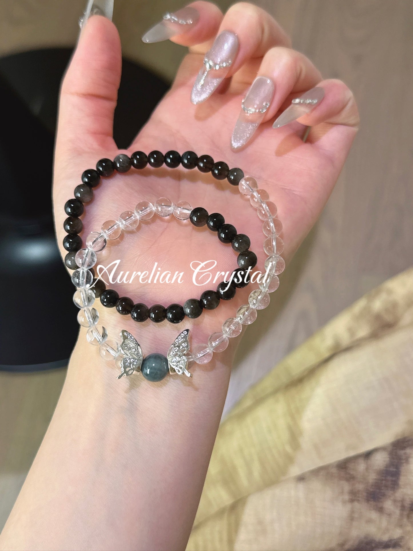 Clear Quartz, Silver Obsidian & Tiger's Eye Bracelet (bac620)