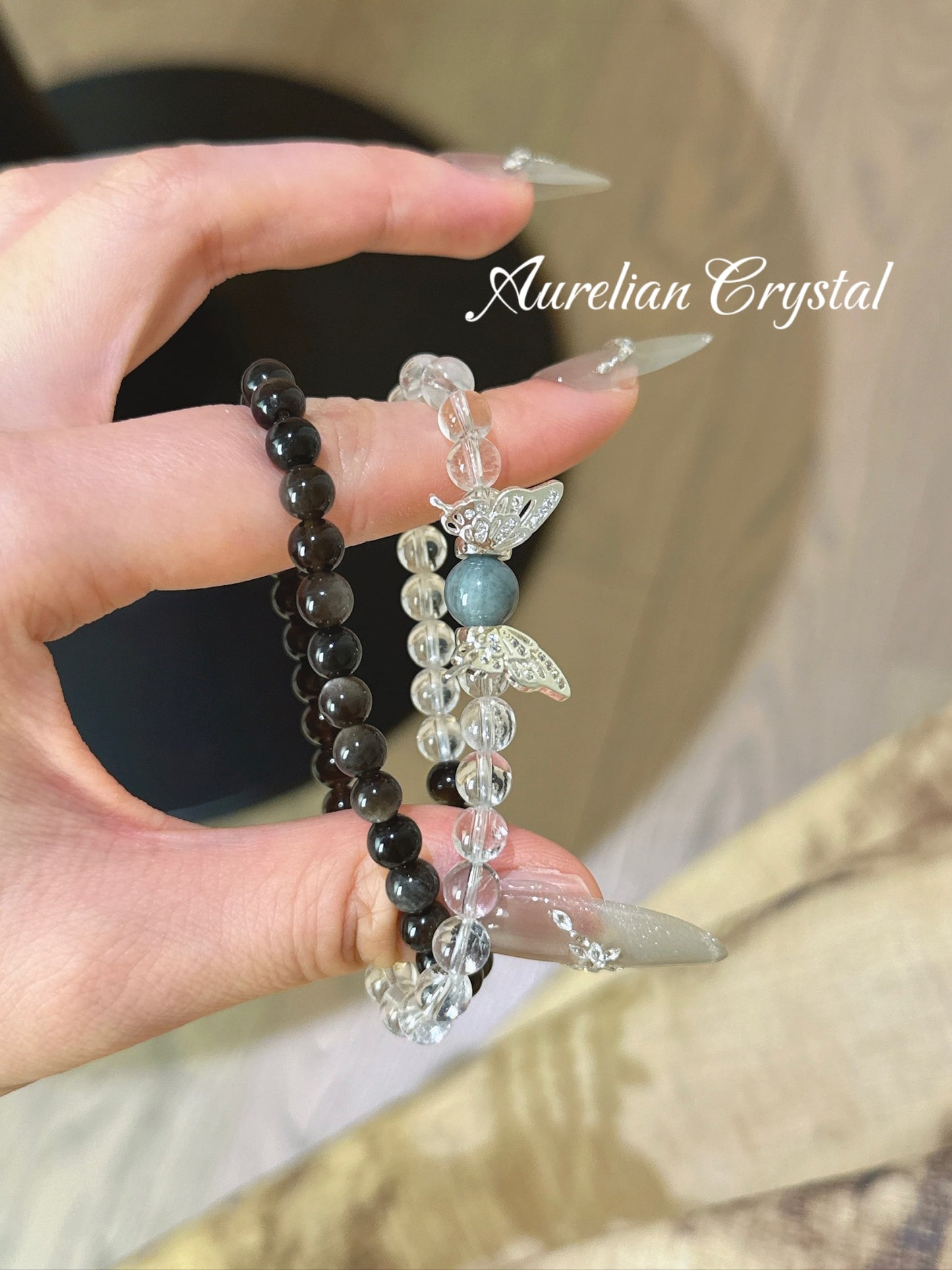 Clear Quartz, Silver Obsidian & Tiger's Eye Bracelet (bac620)