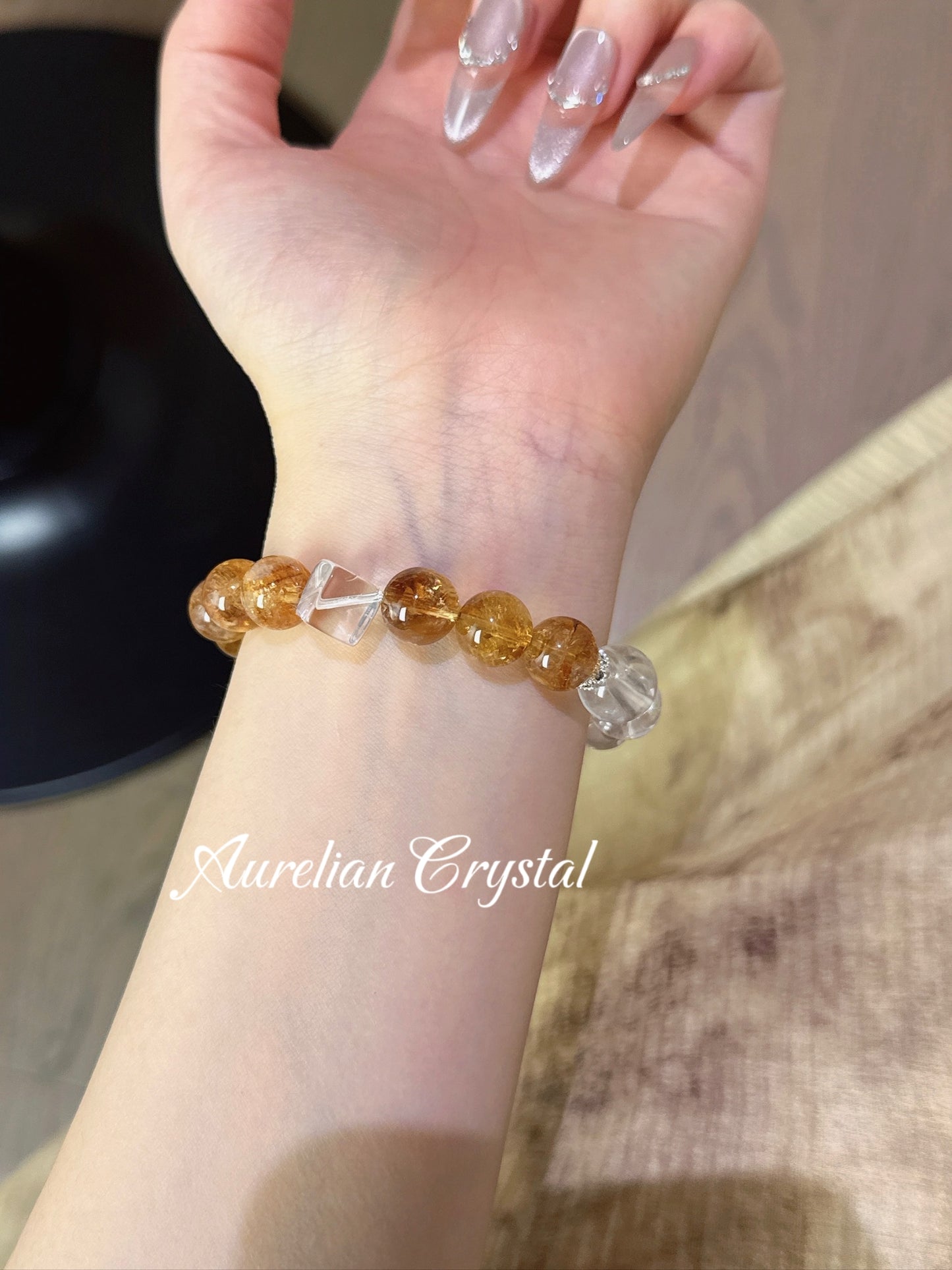 Yellow Calcite & Clear Quartz Cube Beads Bracelet (bac149x)