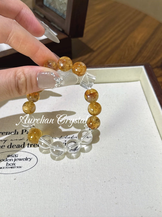 Yellow Calcite & Clear Quartz Cube Beads Bracelet (bac149x)