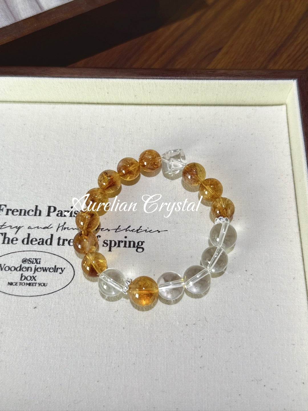 Yellow Calcite & Clear Quartz Cube Beads Bracelet (bac149x)