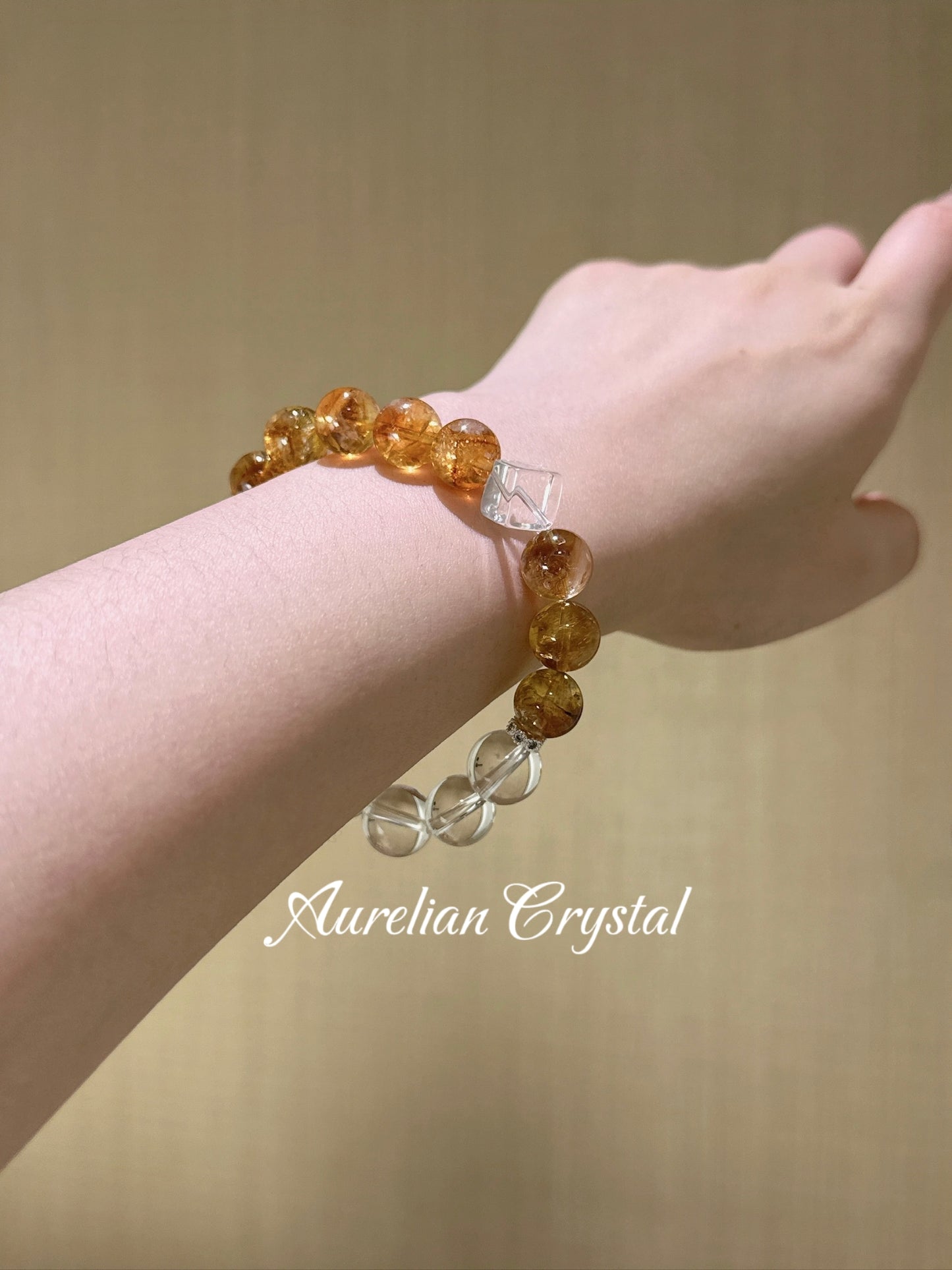 Yellow Calcite & Clear Quartz Cube Beads Bracelet (bac149x)