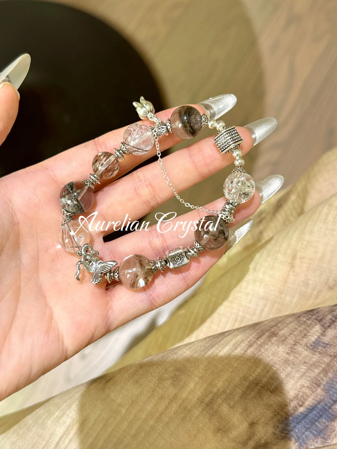 Green Phantom Quartz, Black Gold Ultra, Black Rutilated Quartz & White Azeztulite Bracelet (bac907)