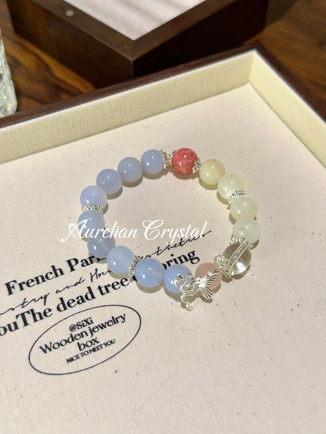 Blue Agate, White Moonstone & Clear Quartz Bracelet (bac898)