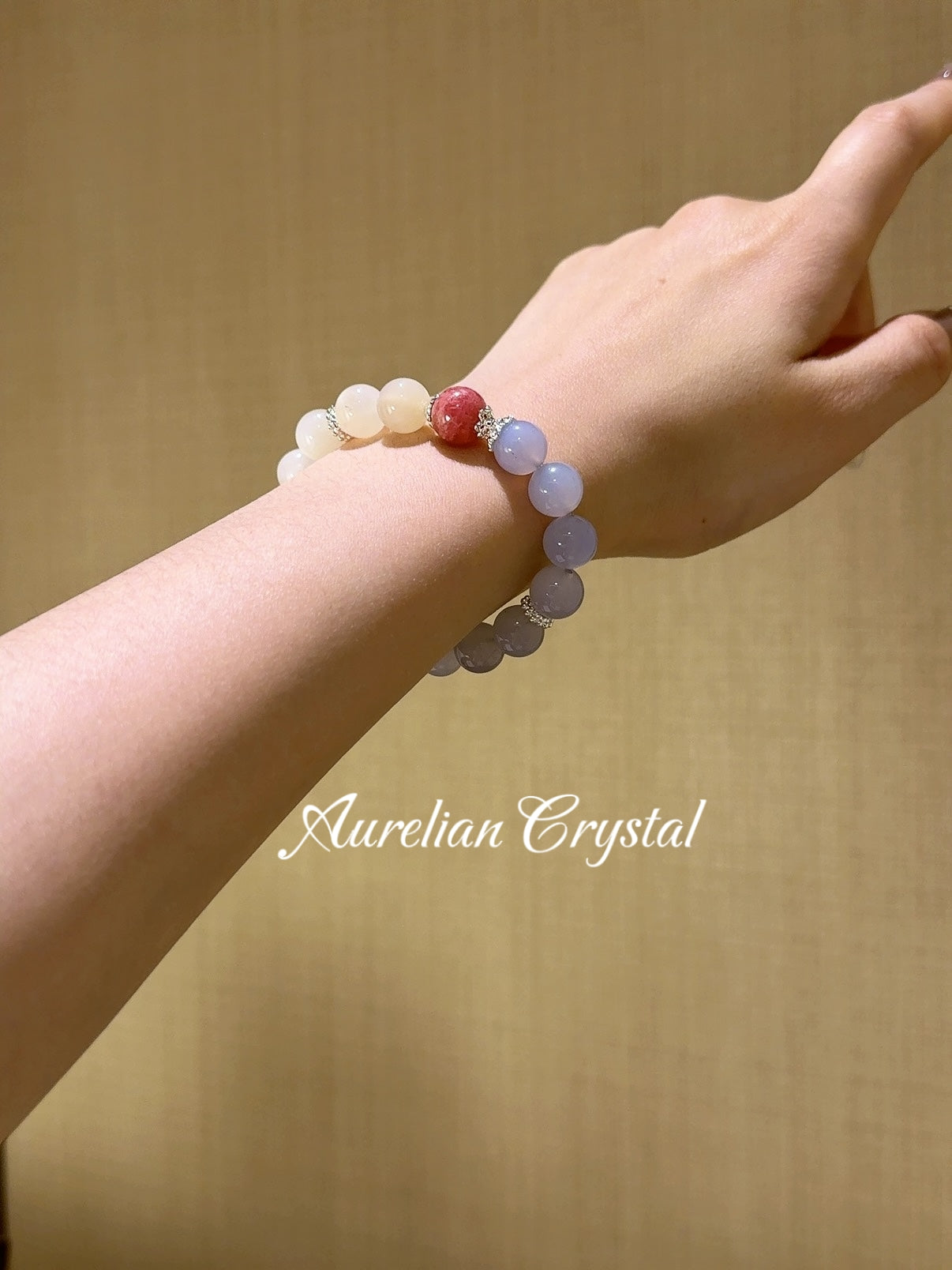 Blue Agate, White Moonstone & Clear Quartz Bracelet (bac898)