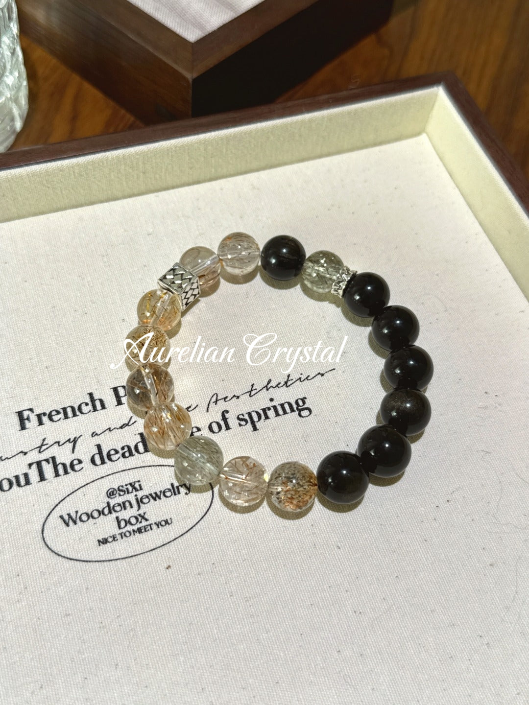 Black Gold & Gold Sheen Obsidian Bracelet (bac967)