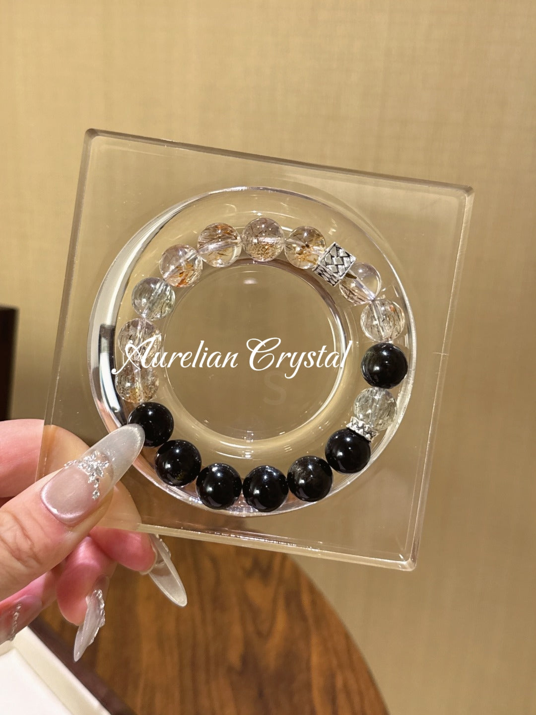 Black Gold & Gold Sheen Obsidian Bracelet (bac967)