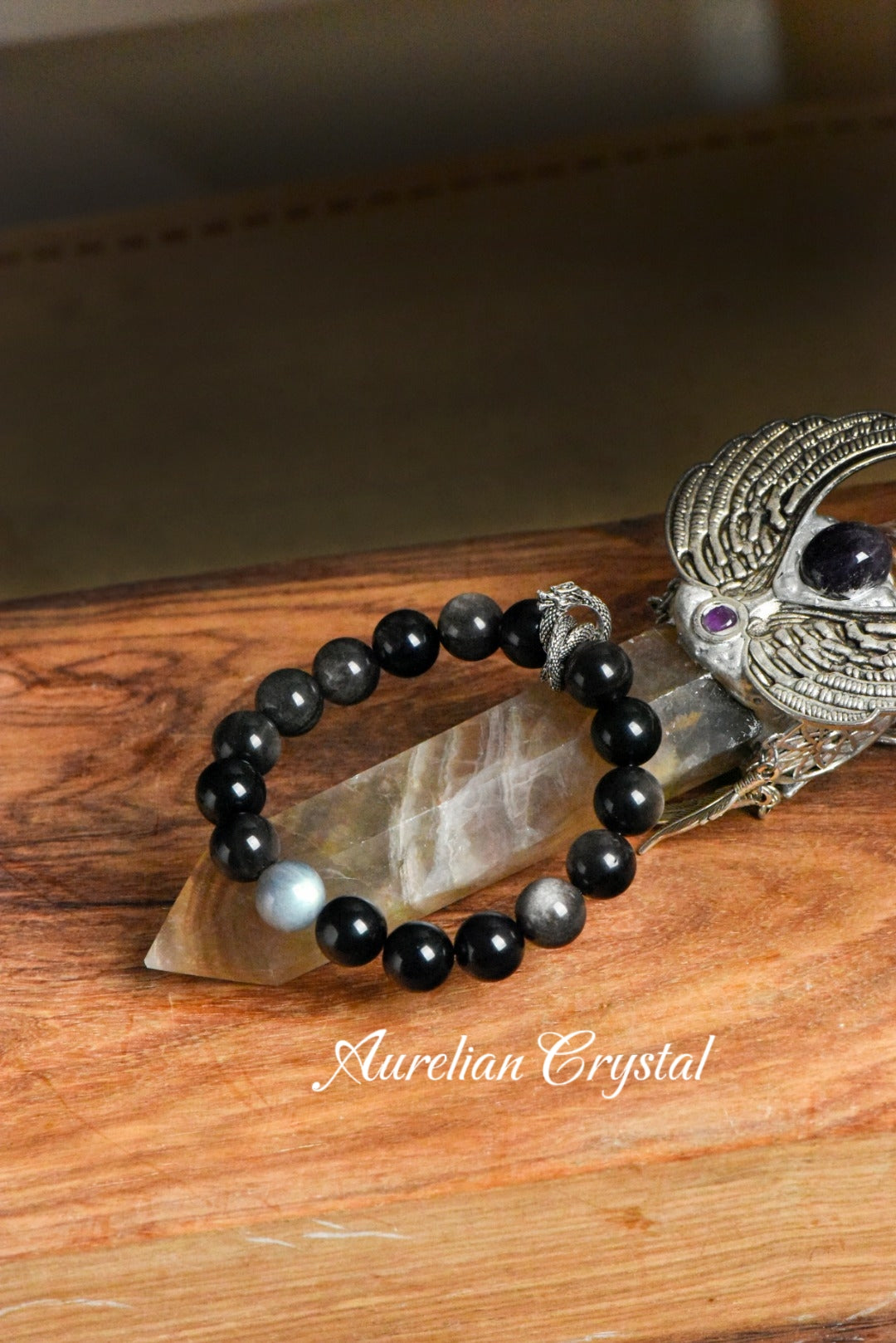 Silver Sheen Obsidian & Gray Moonstone Bracelet (bac628)