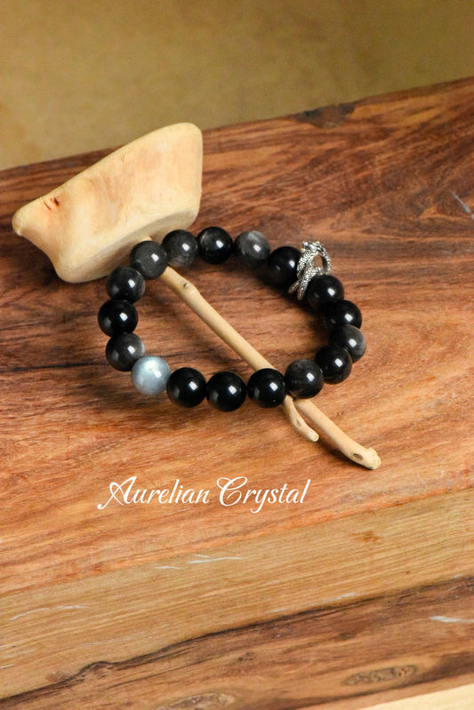 Silver Sheen Obsidian & Gray Moonstone Bracelet (bac628)