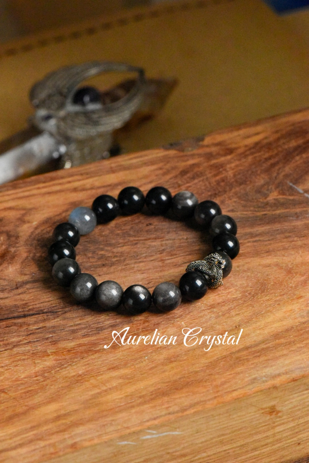 Silver Sheen Obsidian & Gray Moonstone Bracelet (bac628)